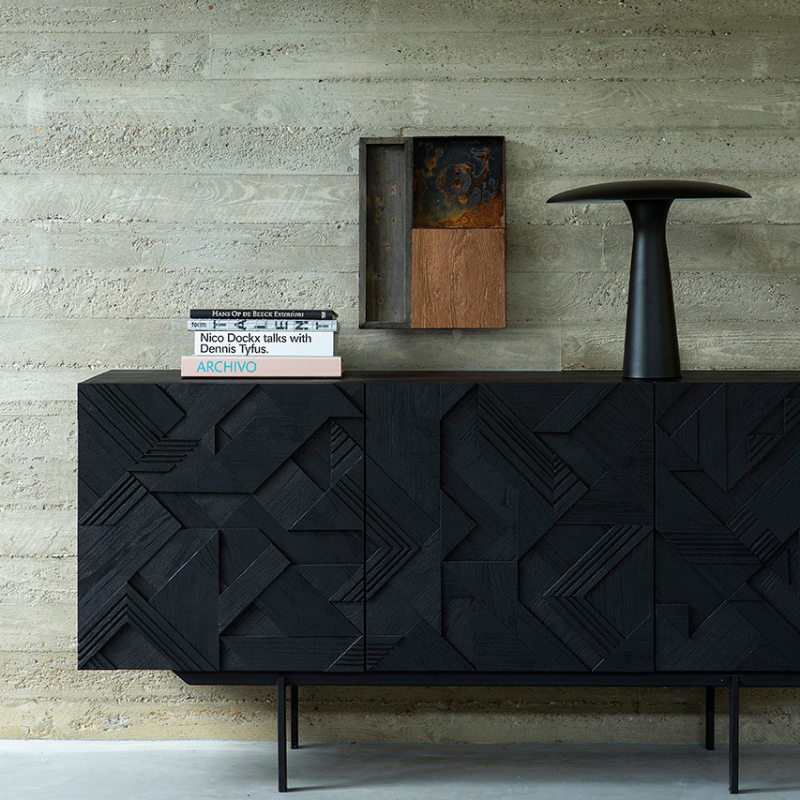 Teak Graphic Black Sideboard
